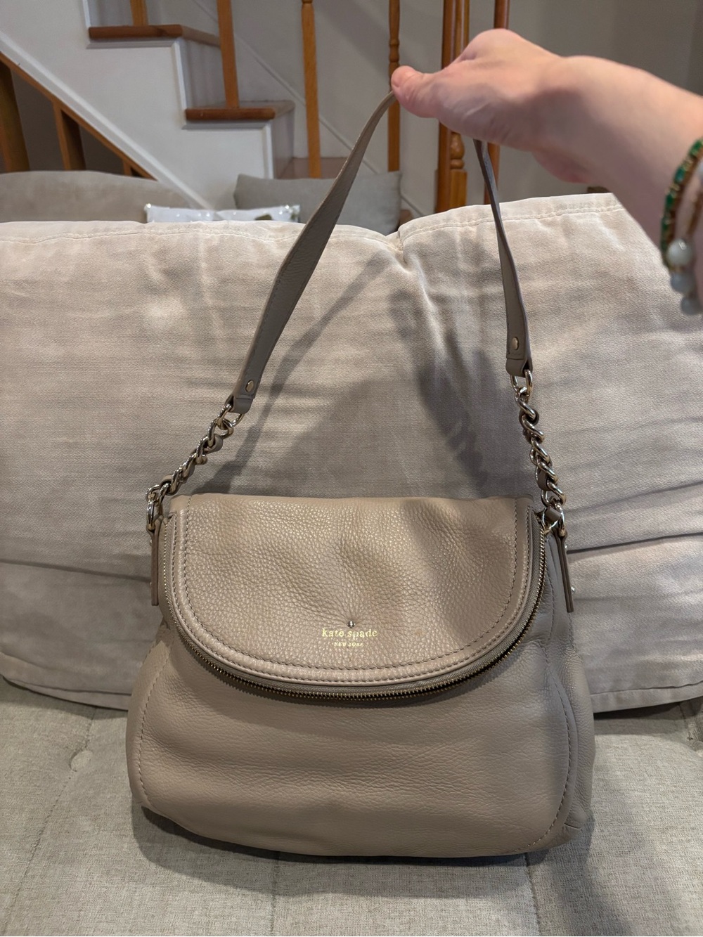 Kate Spade Vintage Penny Cobble-Hill Shoulder Bag In Oyster Leather